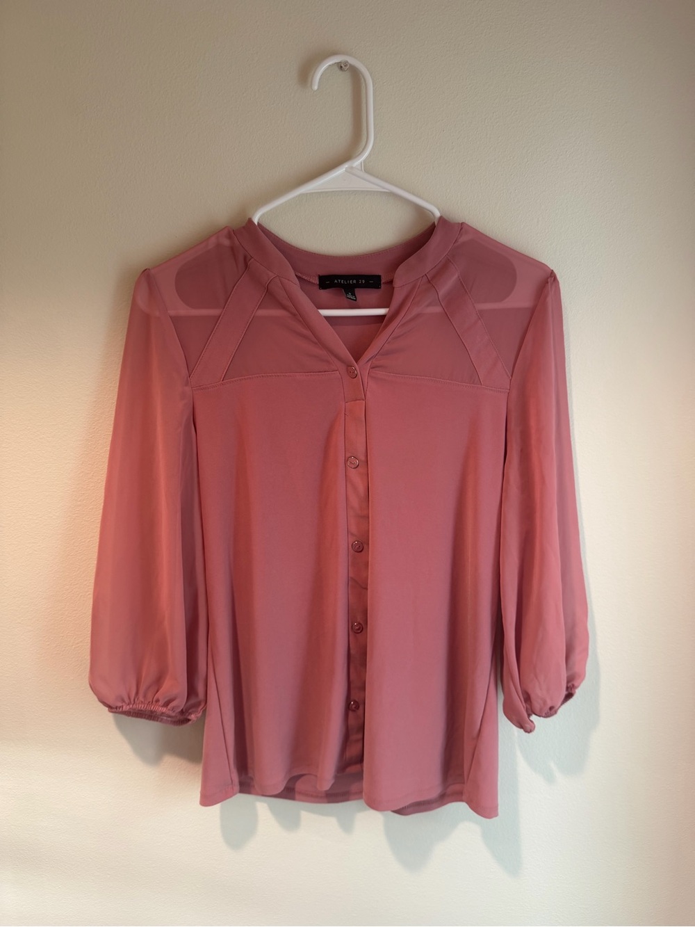Rose Pink Sheer Button-Front Blouse